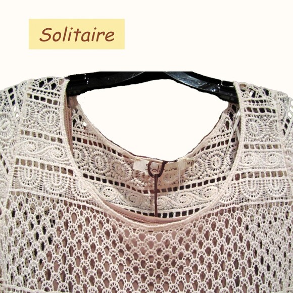 Solitaire NEW Boho Medallion-Stripe Allover Crochet Half Sleeve Shift Dress S - Picture 6 of 12